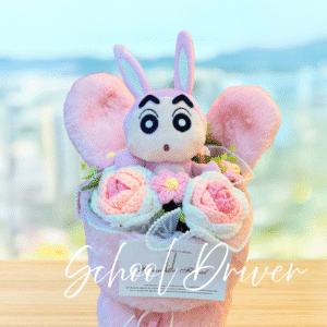 兔兔造型蠟筆小新 粉色兔仔花 (M Size)