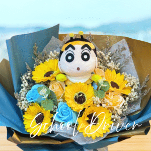 蜜蜂造型蠟筆小新 藍色向日葵滿天星 (L Size)