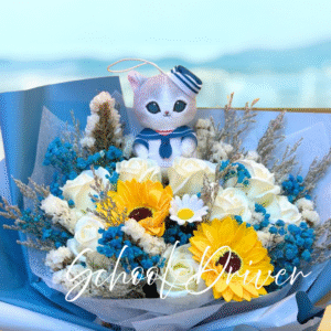 鯊魚貓 白色玫瑰向日葵 (L Size)