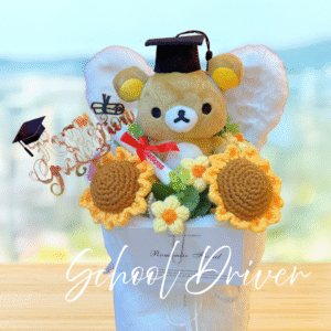 鬆弛熊 白色兔仔花 畢業花束 (M Size)