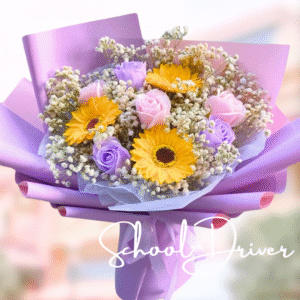 畢業花束 │ 紫色玫瑰向日葵 │ 乾花